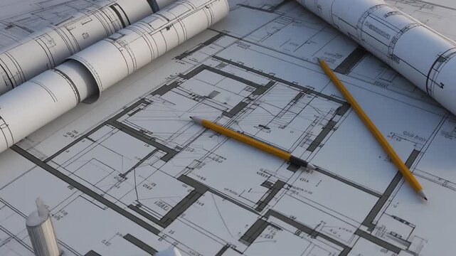 Architectural Blueprint Design with Pencils, Creating Detailed Floor Plans