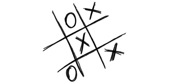 Hand-drawn tic-tac-toe grid featuring X and O marks, symbolizing strategy, competition, and quick thinking