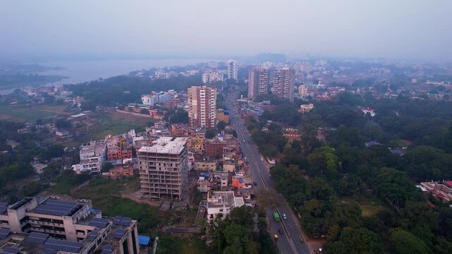 Aerial Drone View of Ranchi City, Jharkhand, India, Scenic Urban Landscape