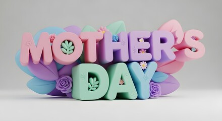 Vibrant 3d mother's day greeting with floral accents in pastel colors