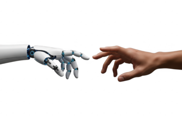 A symbolic connection between human and artificial intelligence, representing the future of technology and humanity isolated on transparent background