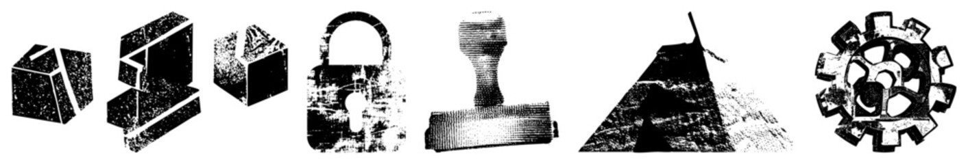 Naklejka premium Abstract Geometric Shapes with Halftone Texture and Isolated Silhouettes