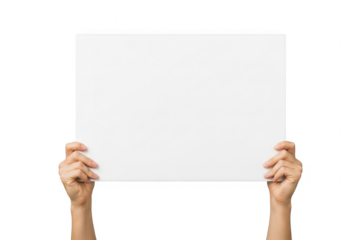 Hands holding a blank white sign, perfect for custom text or advertising against isolated on transparent background