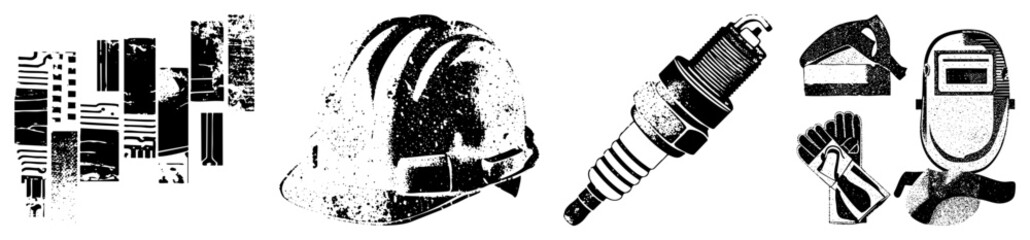 Obraz premium Industrial Safety Gear and Auto Vector Set