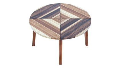 Round Wooden Side Table with Chevron Inlay