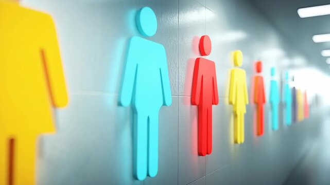 Colorful female symbol gender icon diversity equality and inclusion concept modern hallway with abstract representation, vibrant atmosphere, unity, empowerment, and community, featuring human figure