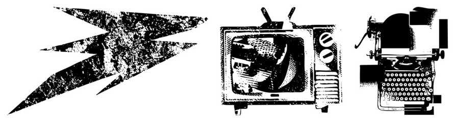 Fototapeta premium Vintage TV, Typewriter, and Lightning Bolt Retro Tech