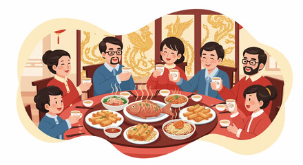 Family enjoying traditional Chinese meal together