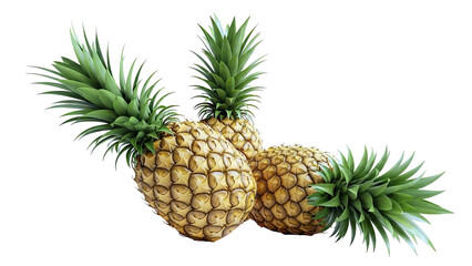 Three Ripe Pineapples with Green Leaves