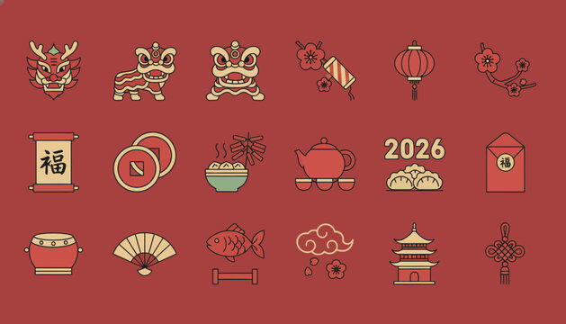 Chinese New Year symbols and icons for 2026