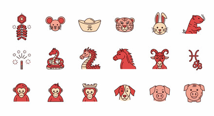 Chinese New Year zodiac animals and symbols