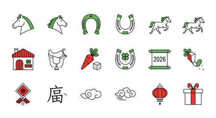 Stylish Chinese New Year symbols and icons