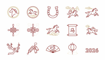 Chinese New Year horse themed icons set