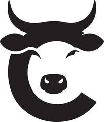 C Letter with Cow logo design silhouette vector illustration art