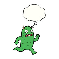 Obraz premium Cartoon monster running with thought bubble