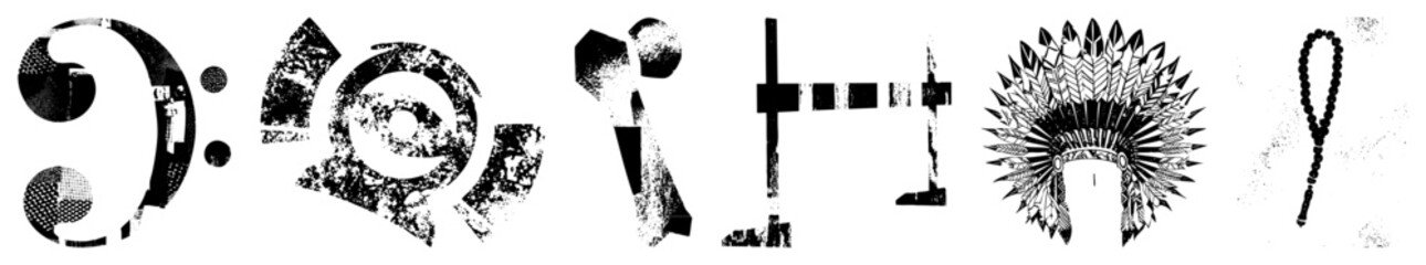 Fototapeta premium Abstract Glyph Symbols with Distressed Textures and Geometric Forms