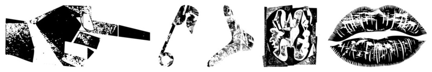 Abstract Black and White Graphic Symbols with Textured