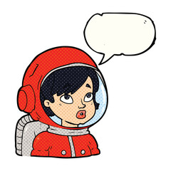 Obraz premium Cartoon astronaut with speech bubble