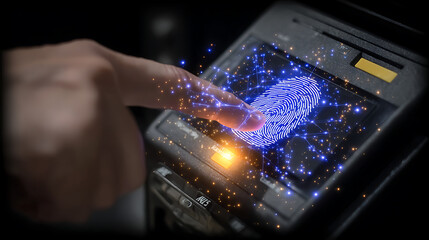 Futuristic fingerprint scan biometric security digital authentication glowing fingerprint secure access identification system technology data cyber network innovation touch safety protection