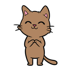 Obraz premium Cartoon cat meditating with eyes closed and hands together