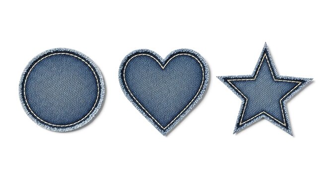 Blue Denim Heart Star Circle Patch