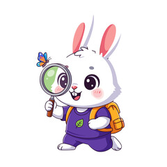 Obraz premium cartoon rabbit, bunny character, rabbit with backpack, school bunny, running rabbit, happy bunny, white rabbit, child animal character, playful bunny, smiling rabbit, animal mascot, bunny walking, rab