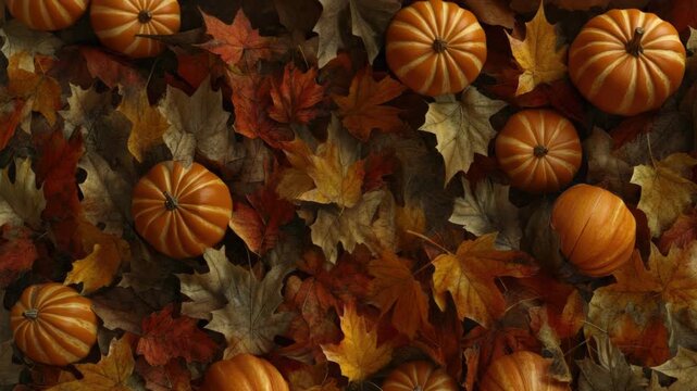Video A pile of pumpkins and fallen leaves on the ground