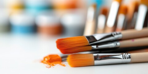 Fototapeta premium Vibrant artist paintbrushes create colorful expressions on a clean canvas