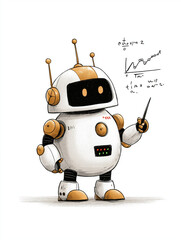 Smart Automaton: A charming cartoon robot, complete with antennas and a digital display, stands ready to present complex data analysis.