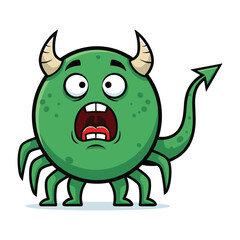 Obraz premium Cartoon green monster with horns and tail