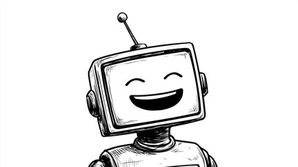 Cheerful Robot: A whimsical illustration captures a cheerful robot with a classic retro design, exuding friendliness.