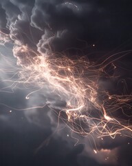 Mystical Light Stream Through Dark Stormy Clouds: Abstract Energy Design