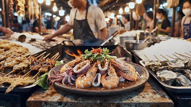 Chef cooking in commercial kitchen with flames and steam