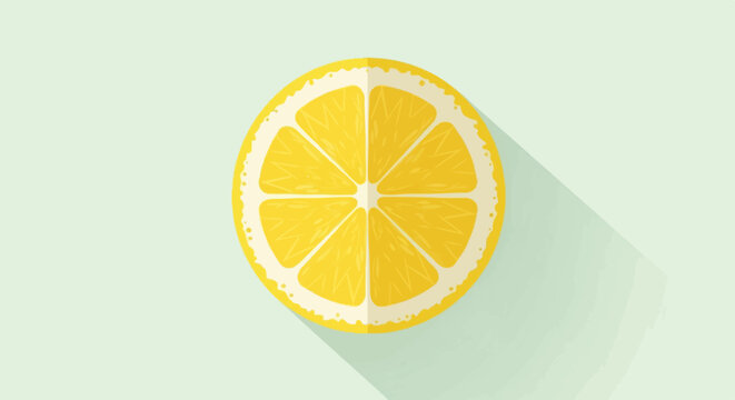 A bright yellow lemon slice with a white rind casts a long shadow
