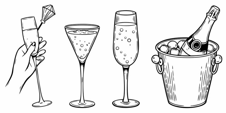 Celebration with champagne a hand holding a glass and bottle in ice
