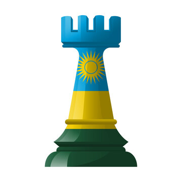 3D Chess Rook with RWANDA Flag Texture Isolated on Transparent Background