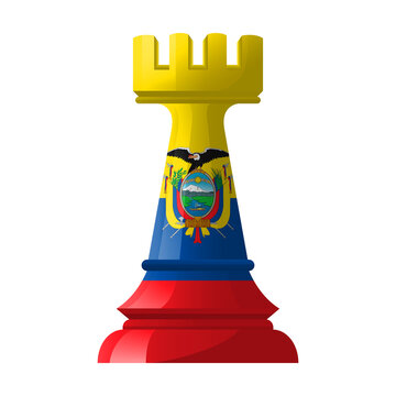 3D Chess Rook with ECUADOR Flag Texture Isolated on Transparent Background