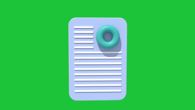 3D document report animation on green screen background, modern file icon with chart element, business data loop for chroma key use