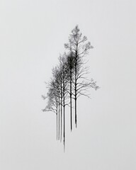 Row of Trees in Winter Against a Pale Sky, Bare Branches Minimalist Art