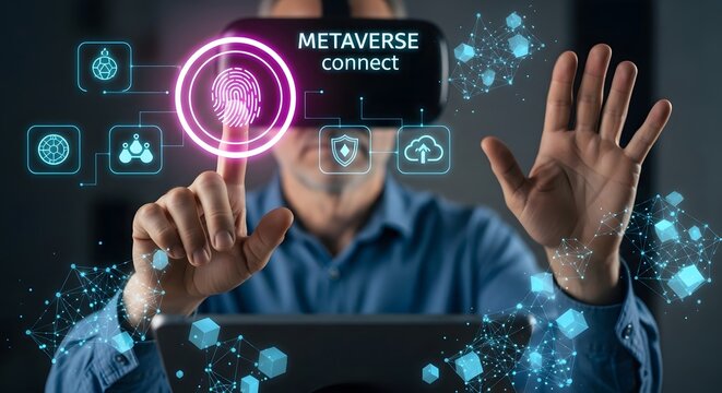 Exploring metaverse technology augmented reality virtual world digital future innovation vr headset - Powered by Adobe