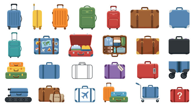 A collection of various colorful suitcases and luggage, ready for travel.