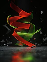 Abstract Ribbon Dance: Red and Green Energy Swirl in Dynamic Light