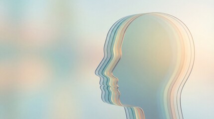 Stunning multi layered human head in profile with vibrant colors