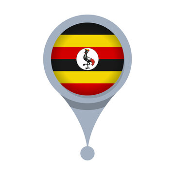 UGANDA  Location Pin Icon with Flag Isolated on Transparent Background