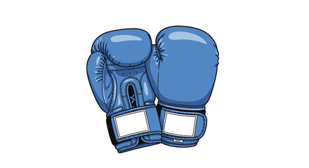 Pair of professional blue boxing gloves with white wrist straps and black padding detail isolated on a white background.