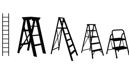 A collection of various ladders and step stools on a white background