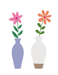 Obraz premium Spring Floral bouquet in vase flat vector illustration set. Vase filled with flowers and green leaves clipart. Transparent background. svg. 