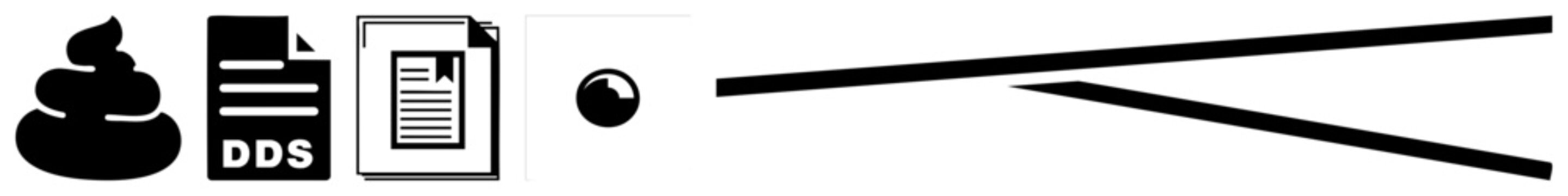 Set Featuring Poop, DDS File, Document, and Tongs with Sphere