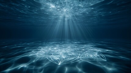 Underwater Mandala: Serene Aquatic Scene with Sacred Geometry and Sun Rays