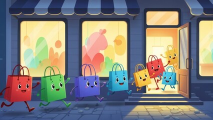 Shopping bags running out of store